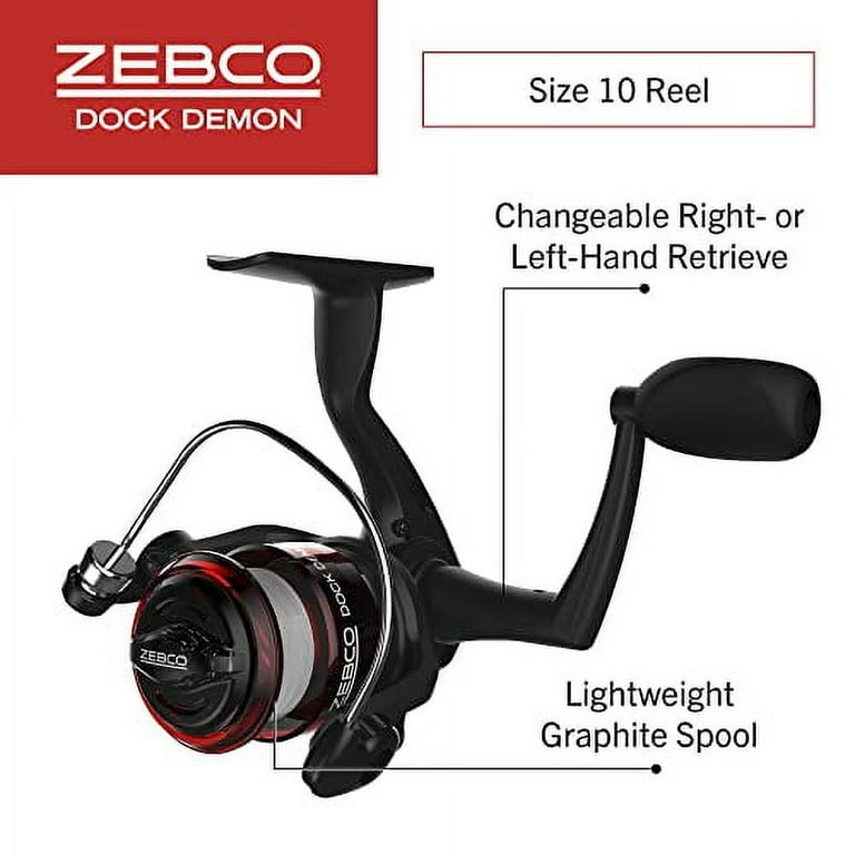 Zebco Dock Demon Spinning Reel and Fishing Rod Combo, 30-inch 1-Piece  Fiberglass Fishing Pole, EVA Rod Handle, Size 10 Reel, Powertrain Drag,  Pre-Spooled with 6-Pound Zebco Line, Red 
