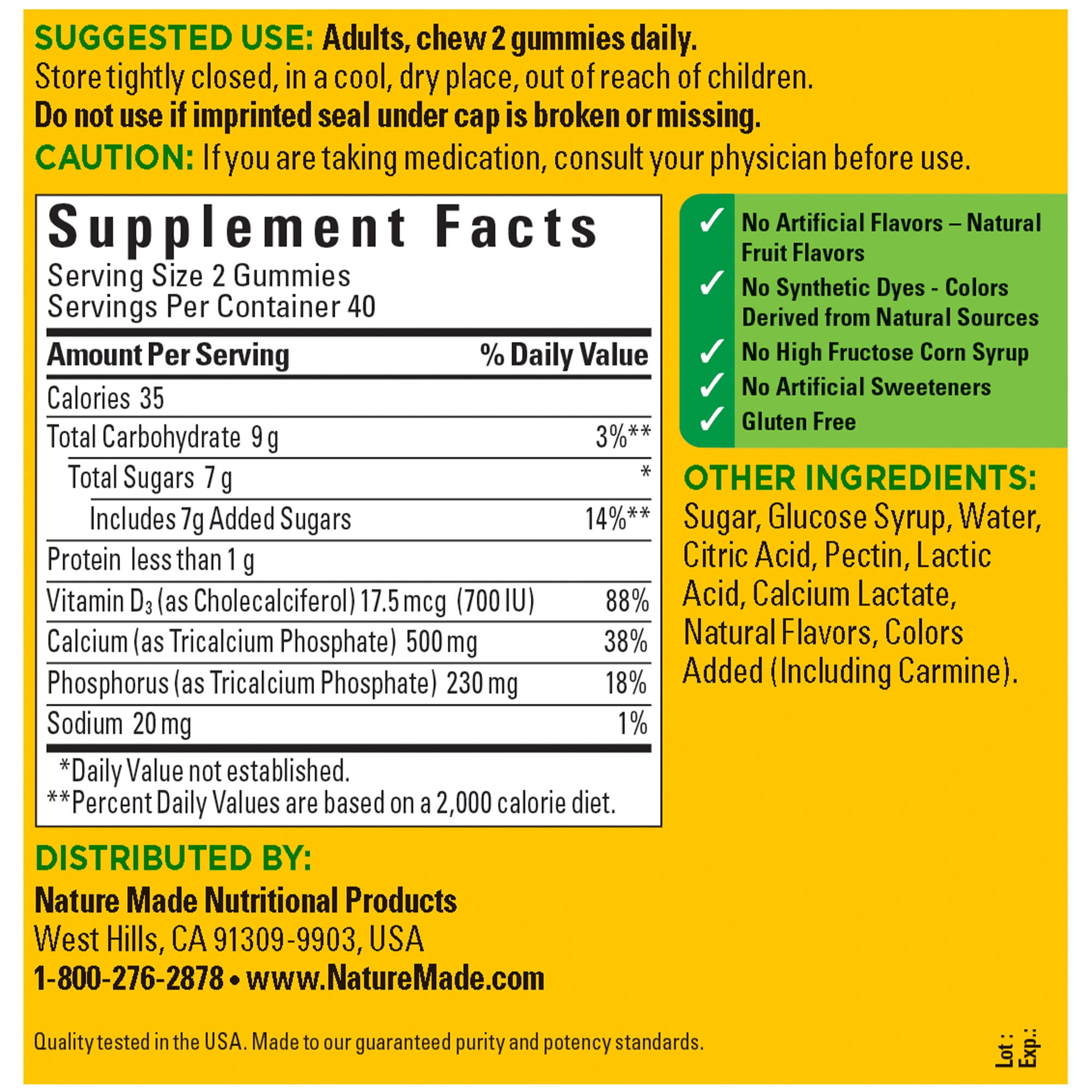 (3 pack) Nature Made Calcium 500 mg per Serving Gummies, Dietary Supplement for Bone Support, 80 Count