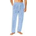 thumbnail image 2 of Dresfit Mens Fuzzy Pajama Pants Fall Flannel Pajamas Fleece Lined Pant Fluffy Thick Plush Solid Color Bottoms Warm Lounge Drawstring Sleepwear with Pockets Sky Blue 2XL, 2 of 9