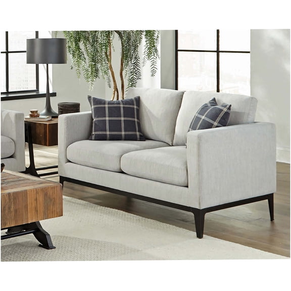 Modern Light Grey Upholstered Loveseat Sofa with Reversible Cushions and Track Arms for Living Room