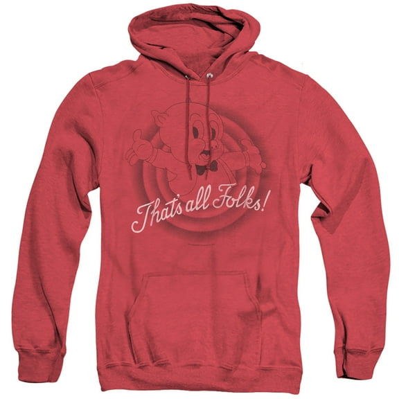 Looney Tunes Thats All Folks Adult Heather Hoodie Sweatshirt Red