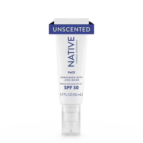 Native Unscented Mineral Sunscreen Face Lotion SPF 30, 1.7 oz