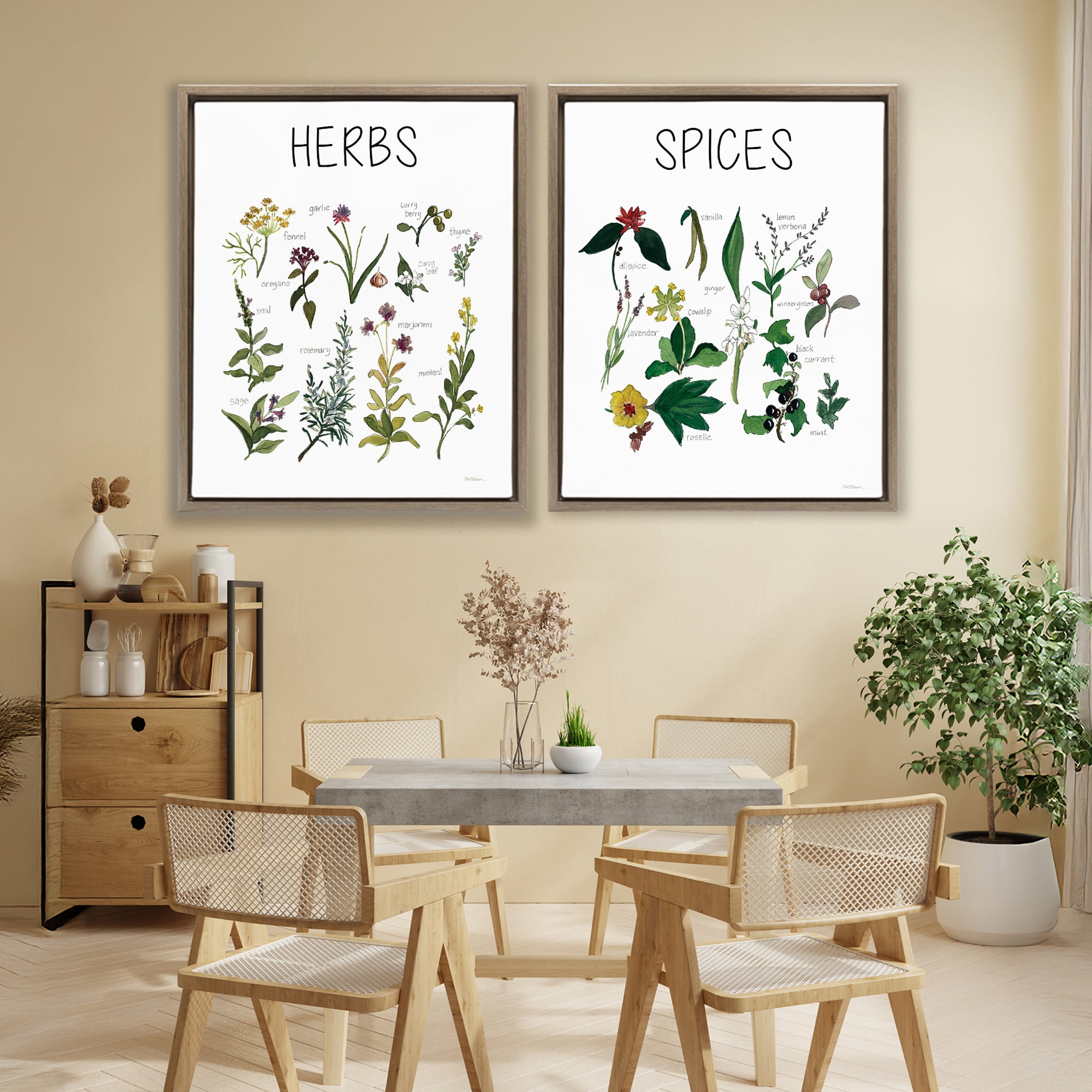 Stupell Industries Culinary Herbs & Spices 2 Piece Brown Framed Floater Canvas Set, design by Carol Robinson