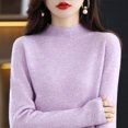 thumbnail image 1 of Suéter de cuello alto de media lana pura de primera línea, jersey de color sólido para mujer, camisa de punto que combina con todo, 1 of 6