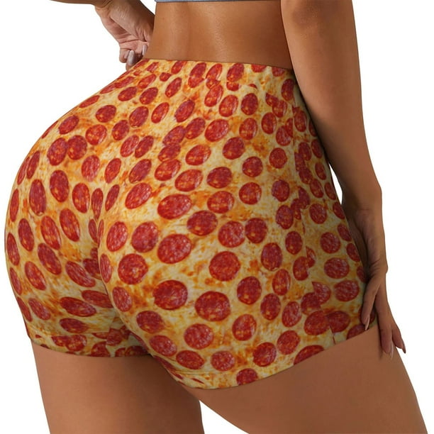 Fotbe Pizza Shorts Sin Costuras – Shorts Deportivos de Cintura Alta para Mujer, Elásticos para Gimnasio, Yoga, Running o Ciclismo-Small
