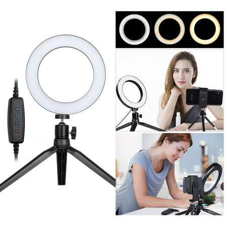 TSV Ring Light, LED Desk Makeup Camera Light with Cellphone Holder, 6 Inch Dimmable 3 Light Modes & 10 Brightness for Streaming, YouTube Video Shooting, Photography