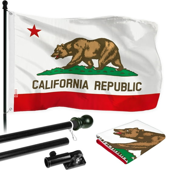 G128 - 6 Feet Tangle Free Spinning Flagpole (Black) California Brass Grommets Printed 3x5 ft (Flag Included) Aluminum Flag Pole