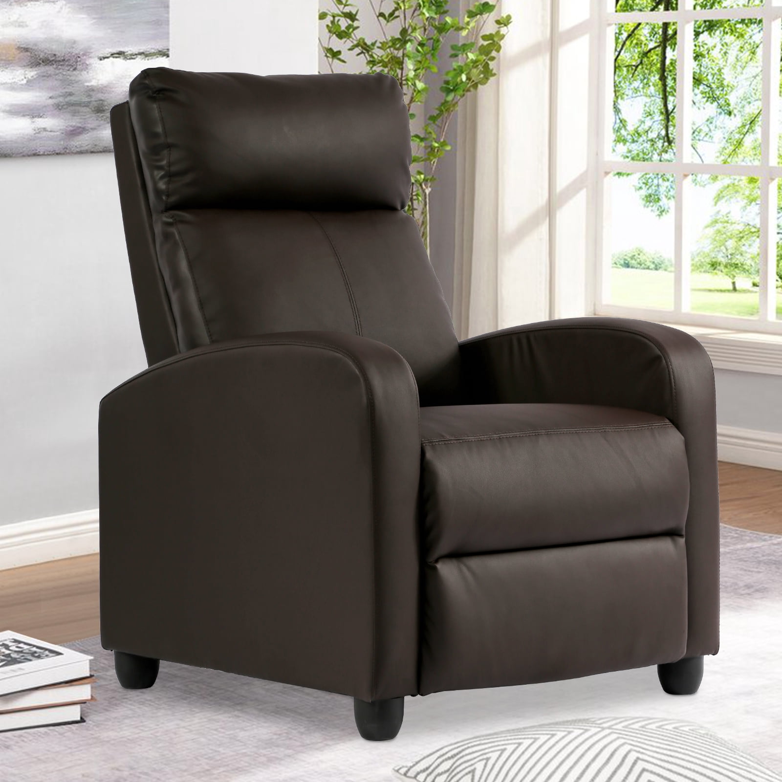 Recliner Chair Padded Seat Pu Leather Reclining Chairs for Living Room Adjustable Single Sofa with Footrest Home Theater Seating Modern Lazy Boy Recliner Sofa Reading Chair, Brown