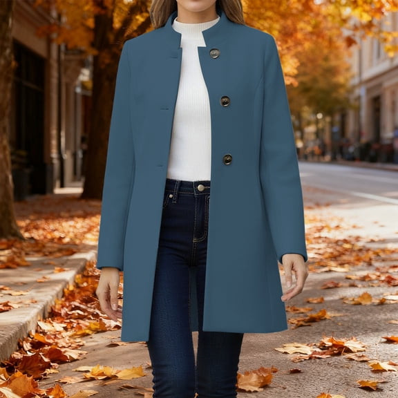 RRMuAzgs Women's Winter Coat Elegant Solid Color Single Breasted Long Overcoats Mid-length Long Sleeve Trench Coats