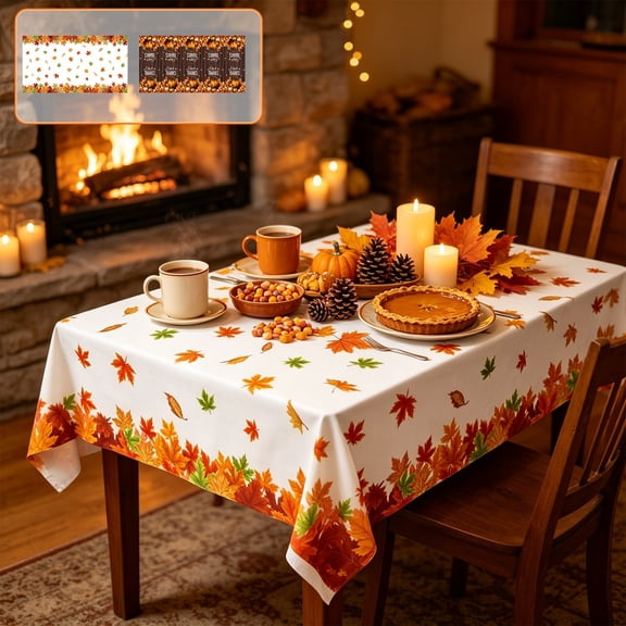 Waterproof Polyester Maple Leaf Tablecloth,108*54in,Warm Fall Harvest Themed Dining Table Cover, Stain Resistant Decor for Thanksgiving Family Dinner Party Indoor Home Layout