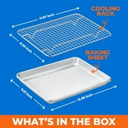 2-Piece Baking Set – 10.5 x 15 Aluminum Pan with Stainless Steel Cooling Rack, Oven Safe up to 500°F, Includes Recipe Booklet
