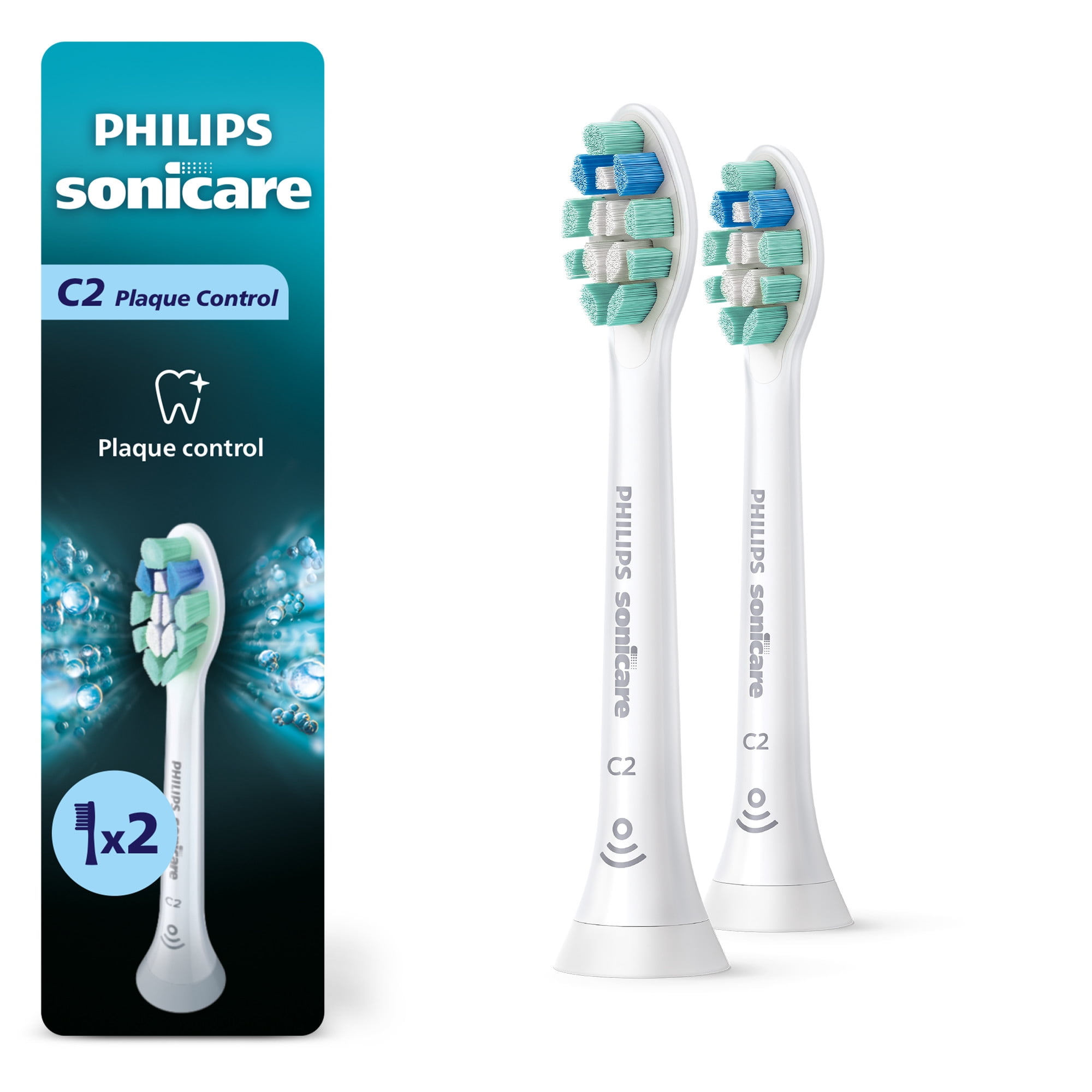 Philips Sonicare C2 Plaque Control Replacement Electric Toothbrush Heads, White, 2 Pack, HX9022/77