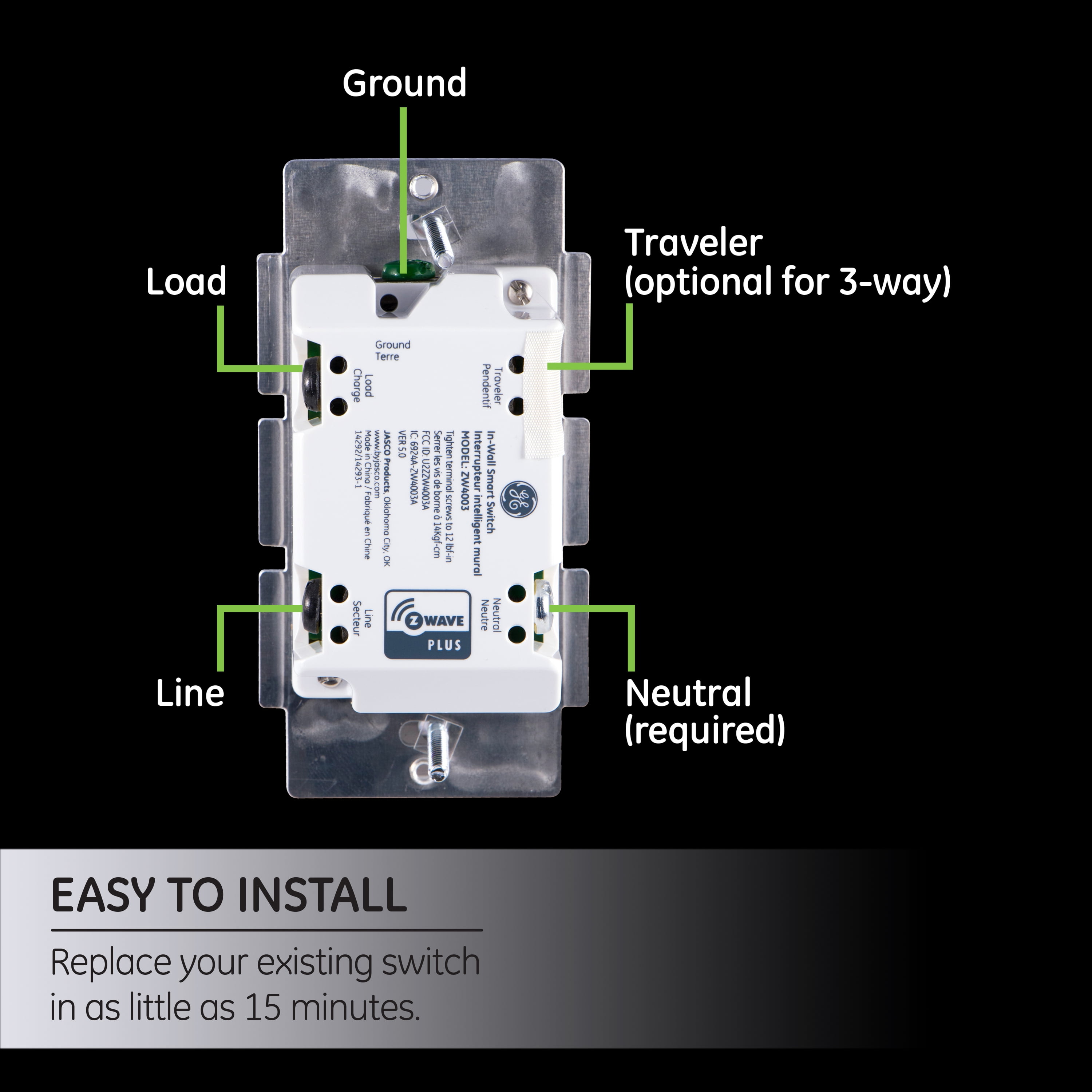 GE Z-Wave Plus In-Wall Smart Toggle Switch, Hub Required, 14292