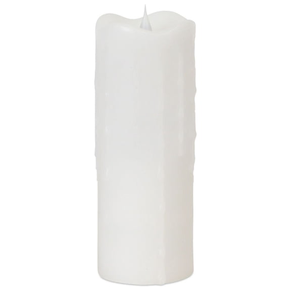 Melrose LED Lighted Dripping Pillar Candles with Moving Flame - 9" - White - Set of 2