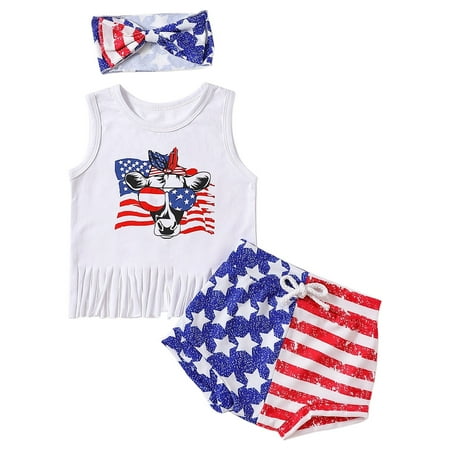 

TOWED22 Toddler Girl Outfits American Flag Short Ruffled Sleeve Crewneck T-Shirt Patchwork Toddler Girl Summer 18-24 Months