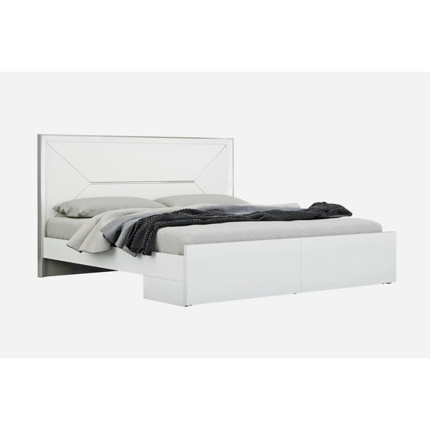Bed King High Gloss White White Faux Leather Headboard Walmart Com Walmart Com