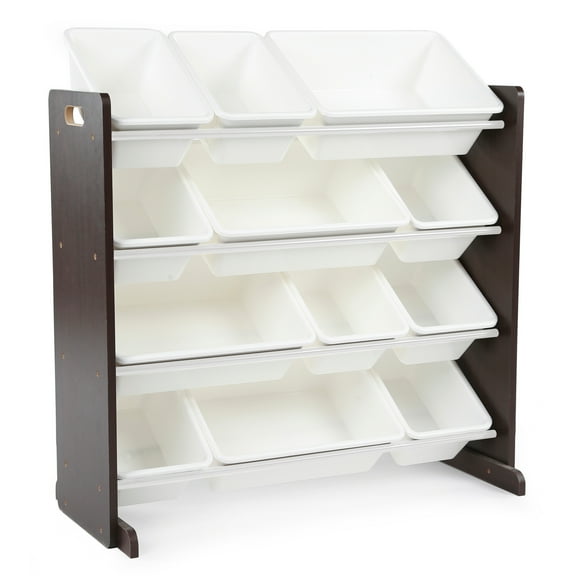Humble Crew Espresso Toy Storage Organizer with 12 Plastic Storage Bins, Espresso/White