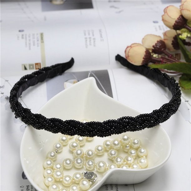 Diadema tejida con estilo, torcida con cuentas, diadema ancha con perlas finas, accesorios para el cabello de moda, tocado