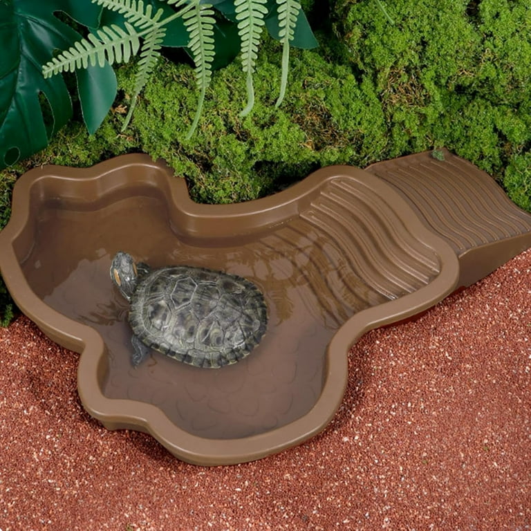 Tortoise Water Dish with Ramp,Tortoise Food Water Bowl,Turtle