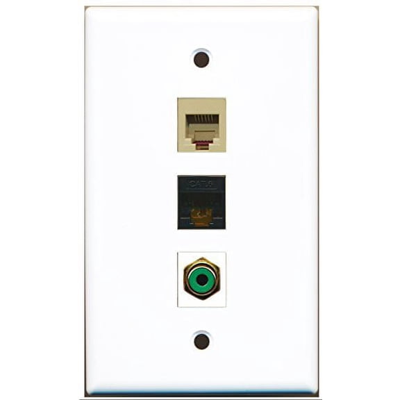 RiteAV - 1 Port RCA Green and 1 Port Phone RJ11 RJ12 Beige and 1 Port Cat6 Ethernet Black Wall Plate