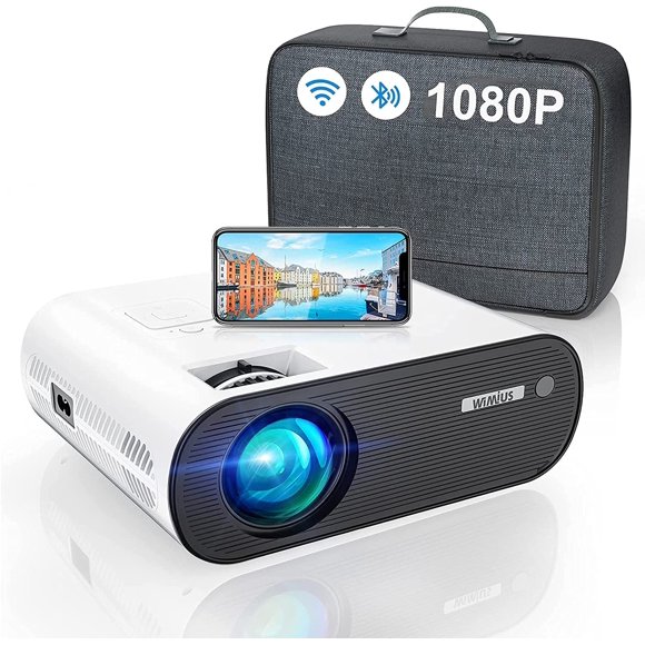 WiFi Bluetooth Projector, WiMiUS K5 Mini WiFi Projector Full HD Support 1080P, 75% Zoom 200” Screen Compatible with Smartphone (Wirelessly)/PC/Bluetooth Speakers/TV Stick/PS4/PS5