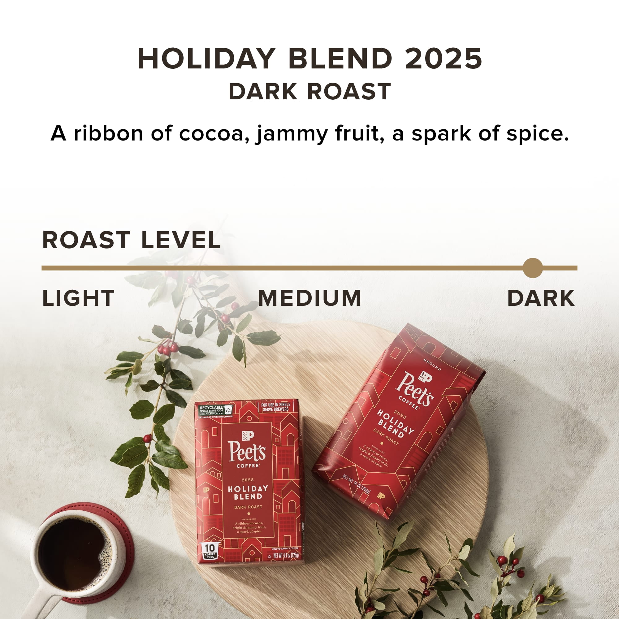 Peet's Coffee Holiday Blend Premium Dark Roast Keurig K-Cup Coffee Pods, 22 Count