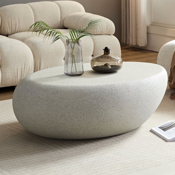 Kevinplus 43.31''Fiberglass Elliptical Coffee Table for Living Room Vintage Table,Matte Rocks Table front of the Sofa, Irregular Center Table,No Need Assembly
