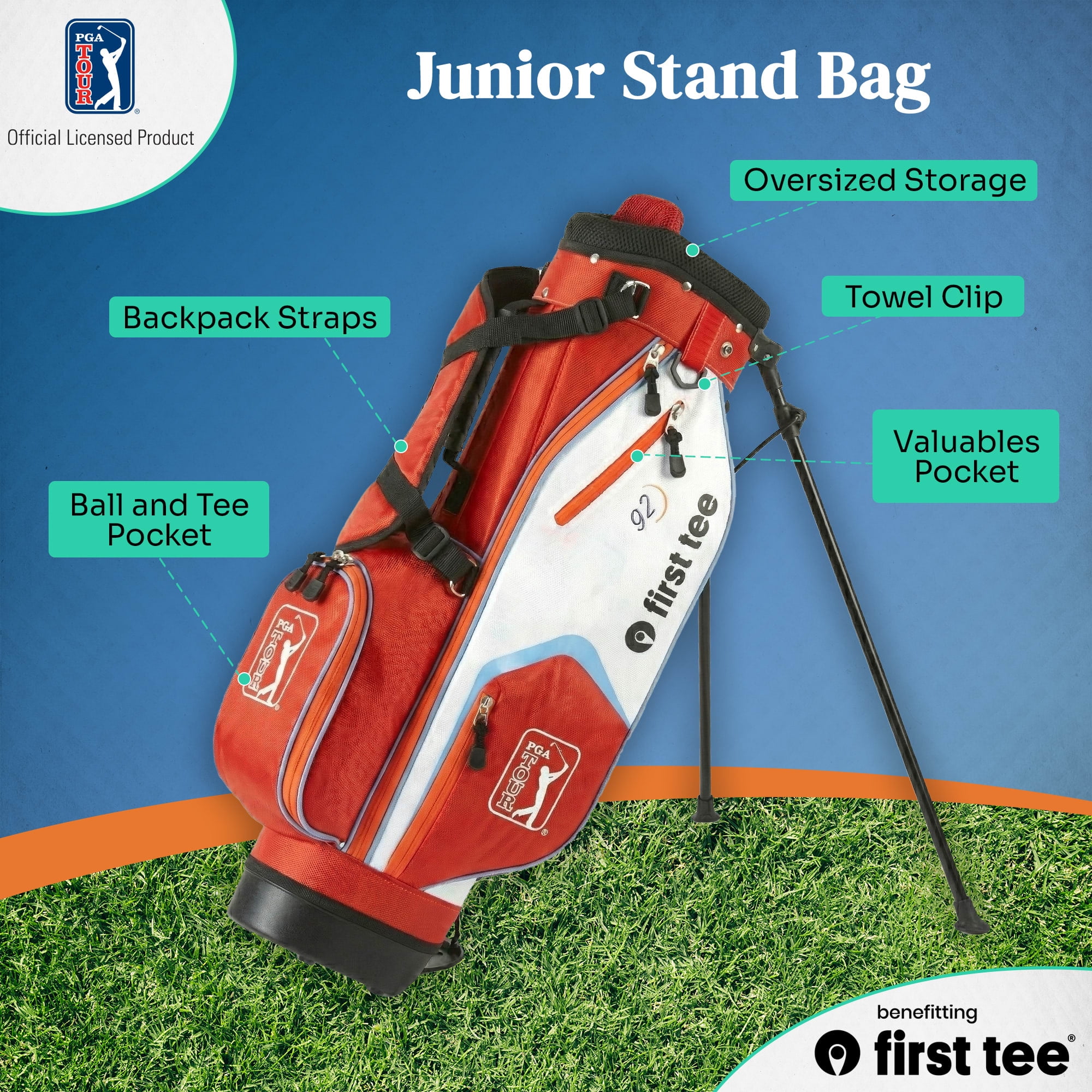 PGA TOUR x First Tee Junior Golf Club Set with Stand Bag, 7-Piece