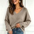 thumbnail image 5 of Gaukiv Long Sleeve Sweaters for Women Solid V Neck Slimming Lightweight Knit Pullovers Basic Blouses Layer Tops Camel 2XL, 5 of 6