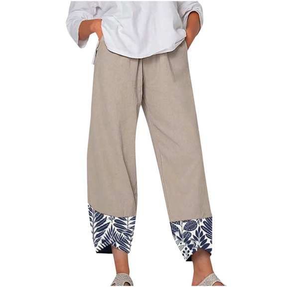 Super Weeks! ChaoHeng Womens Pants Women Fashion Splicing Together Leisure Time Cotton and Linen Elastic Waist Pocket Pants