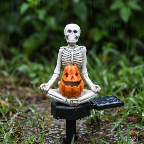 Tuvgenk solar garden lights outdoor Pumpkin, Skeleton Dusk till Dawn Walkway Light LED Multicolor Resin decorative garden stakes lights