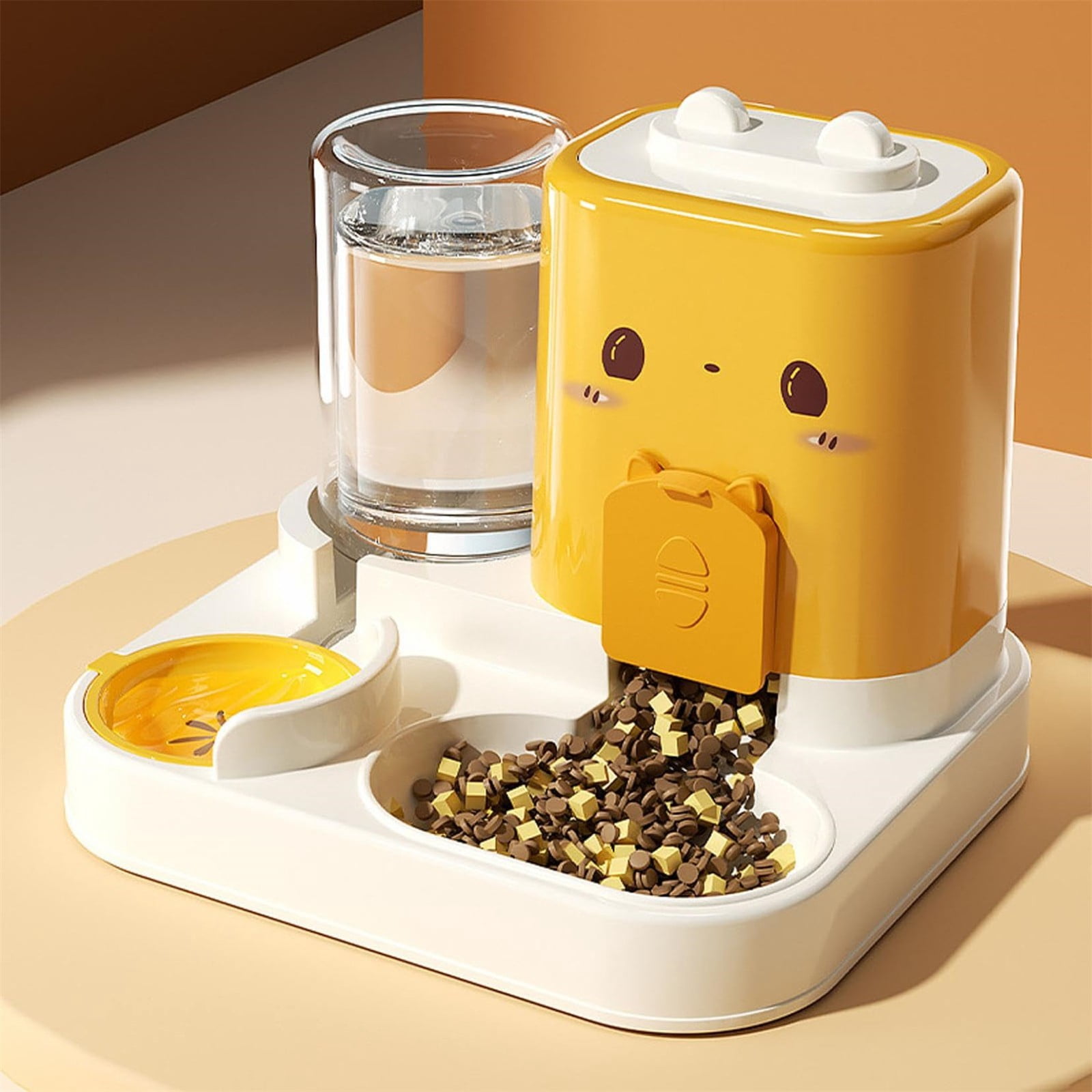 2-in-1 Automatic Pet Feeder,Removable Food and Water Dispenser for Small Dogs and Cats,Portable, Gravity Fed, No Spill,for Home, Travel, and Crate，As Shown