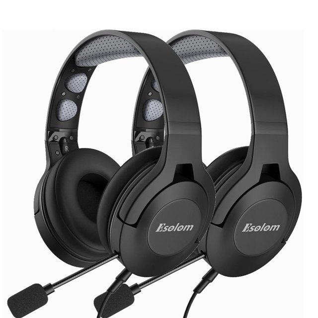 2 Pack Casque de Jeu Acoustique Filaire Fermé avec Microphone Anti-Bruit Bandeau Réglable & Microphone Réglable Contrôle du Volume