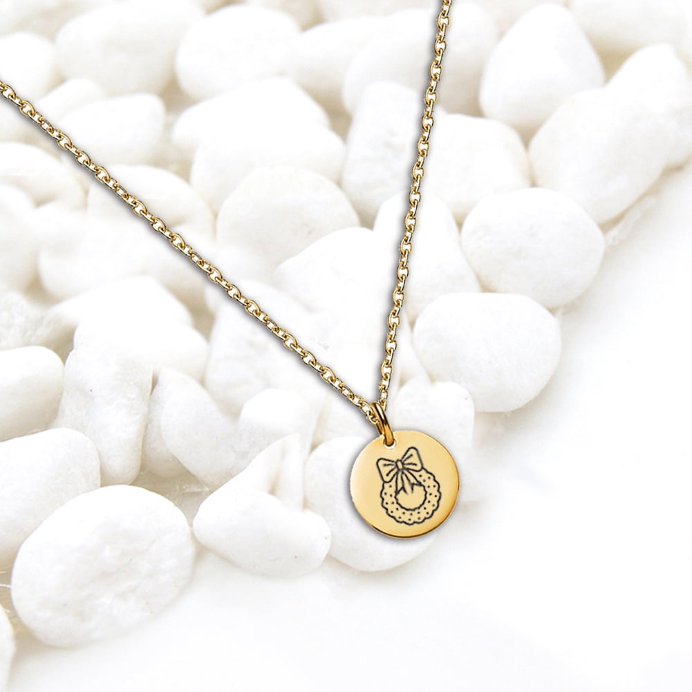 Anavia Round Christmas Wreath Stainless Steel Gold Disc 10mm Pendant Jewelry with Gift Box