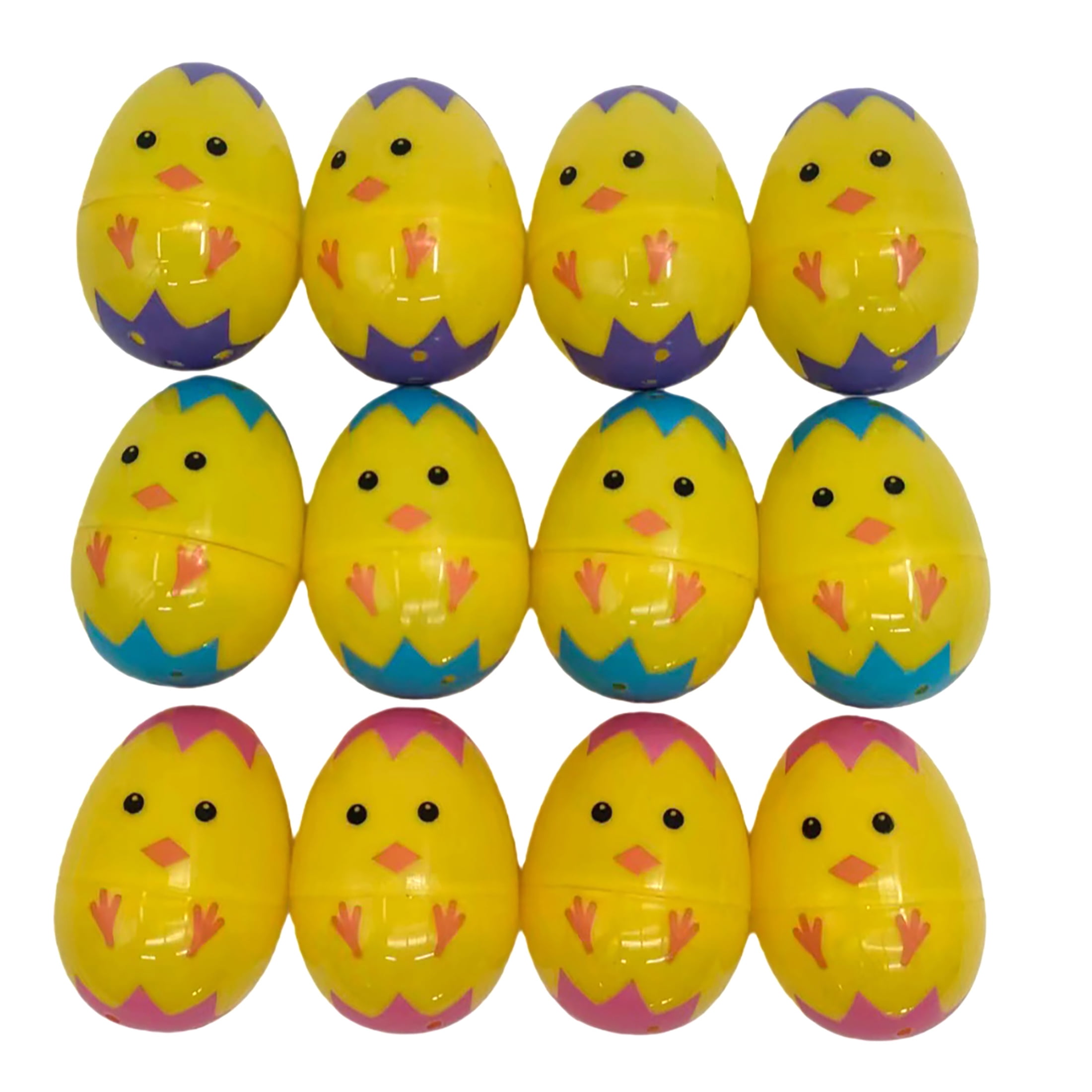 Fillable Plastic Easter Eggs with Yellow Chicks, 12 Count, by Way To Celebrate, 43MM