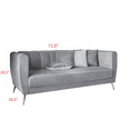 thumbnail image 3 of Home Design Scarlett Velvet Flared Arm 3-Seater Sofa with 4 Throw Pillows, Vertical Channel Tufting and Metal Legs, Modern Luxury, Silver Gray, 3 of 6