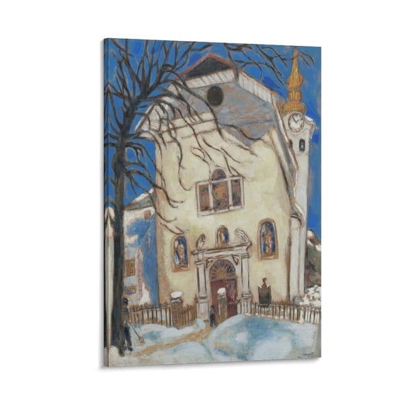 Marc Chagall Art Prints《Snow Covered Church》Classic Vintage Canvas Wall Art Poster Painting On Canvas Wall Art Poster Scroll Picture Print Living Room Walls Decor Home Posters 24x36inch(60x90cm)