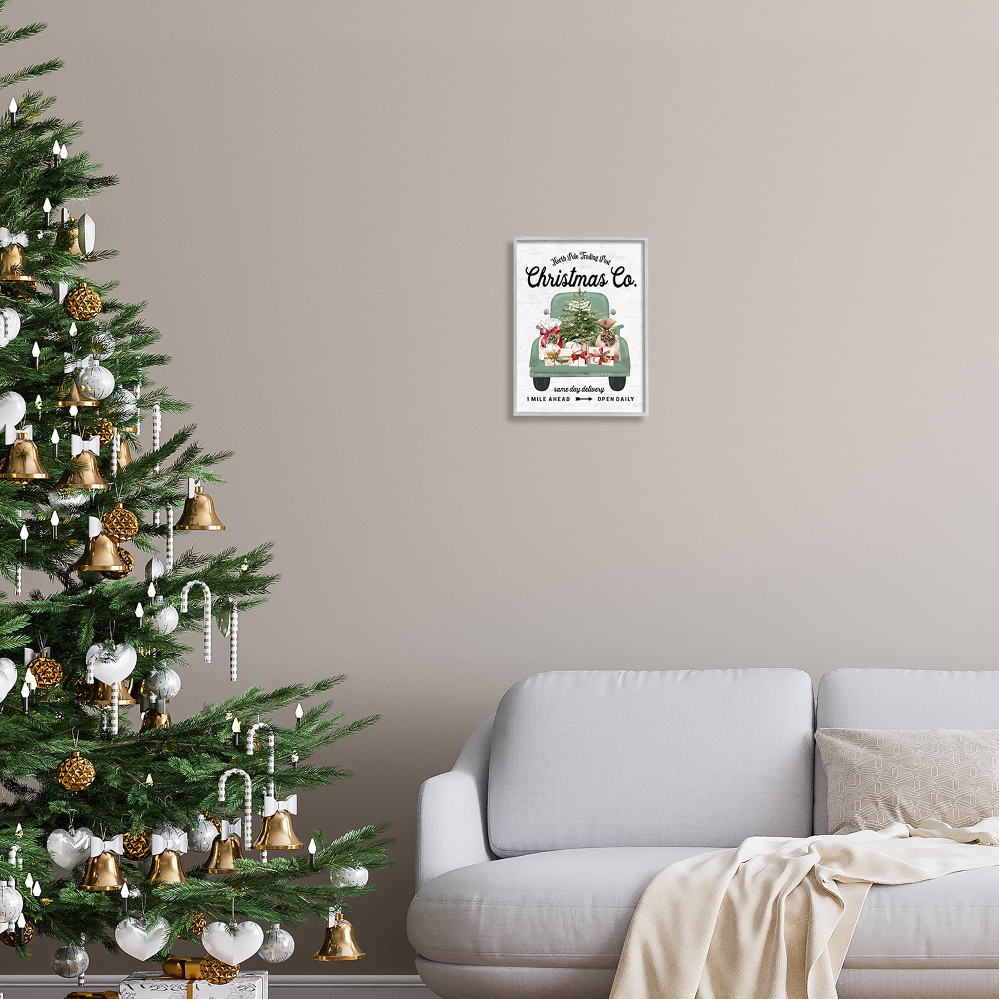 Stupell Industries Christmas Co Gift Truck Holiday Painting Gray Framed Art Print Wall Art, 11 x 14