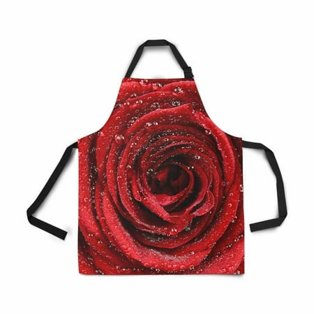 Rosewater For Baking ASHLEIGH Red Rose Closeup Water Drops Adjustable Bib Apron for Women Men Girls Chef with Pockets Novelty Kitchen Apron for Cooking Baking Gardening Pet Grooming Cleaning ()