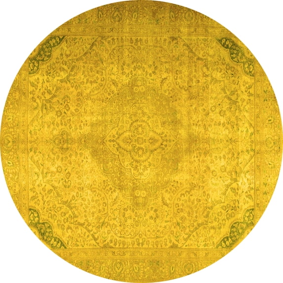 Ahgly Company Machine Washable Indoor Round Persian Yellow Traditional Area Rugs, 3' Round