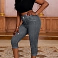 thumbnail image 4 of ClodeEU Women's Faux Denim Print Capri Pants with Faux Pockets, Casual Cropped Trousers Gray,Womens Plus L, 4 of 8