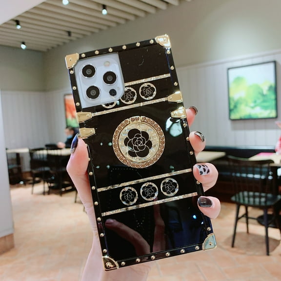 Samsung Galaxy A40 Case (5.9-inch), TOP SHE Heavy Duty Protection Fashion Case, Silicone/Acrylic/Metal Material Rugged Case, Protective Shockproof Cute Nice Case (Black Flower)