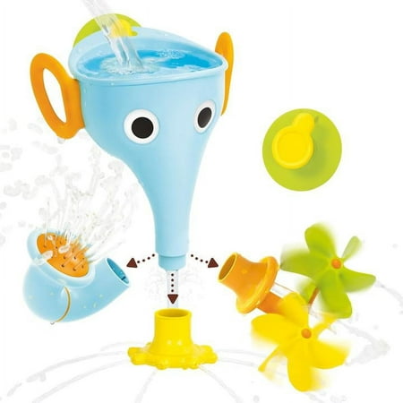 Yookidoo Baby Toddler Bath Toy (Ages 18m+) Includes Sprinklers & Spinning Interchangeable Trunk Accessories to Make Bath Time Fun! - FunEleFun - Blue Elephant Trunk Water Funnel - Mold Free