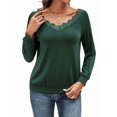 thumbnail image 3 of V Neck T Shirts for Women Lace Long Sleeve Cute Tops Fall Winter Dressy Casual Blouses Trendy Tees Dark Green XL, 3 of 9