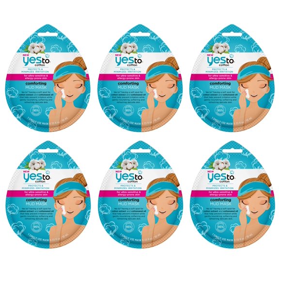 Yes To Cotton Protects and Minimizes Irritation for Ultra Sensitive and Allergy Prone Skin Comforting Mud Mask, 1 Count (Pack of 6)