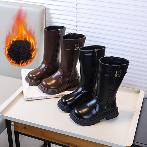 breaise Knee High Boots for Girls Fashion Platform Lug Sole Fleece Lined Boots Winter Warm Calf Dress Long Boots