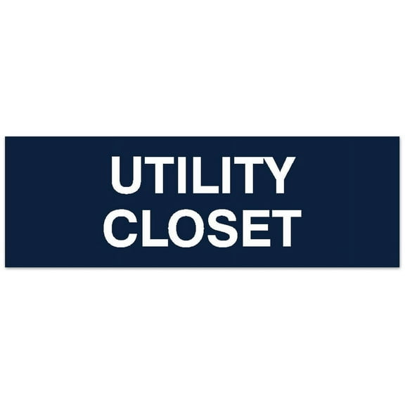 Signs ByLITA Basic Utility Closet Sign - Laser-Engraved Lettering | Durable ABS Plastic | Vibrant Colors | Powerful Foam Tape (Navy Blue / White) - Large