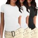 thumbnail image 1 of Camiseta básica de manga corta ajustada para mujer: camiseta de poliéster ajustada, top informal de verano, tallas S-XXL, estampado floral, apta para múltiples ocasiones, 1 of 6