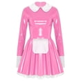 thumbnail image 3 of Aislor Women's Patent Leather French Maid Costume Long Sleeve Mini Apron Dress Anime Outfits Pink L, 3 of 7