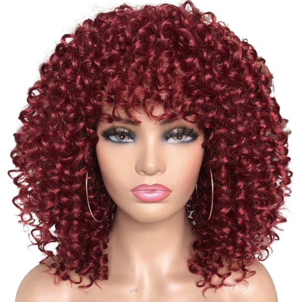 Pelucas afro cortas y rizadas para mujeres negras, peluca rizada con flequillo, pelucas afro naturales para fiestas de cosplay.